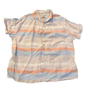 Cynthia Rowley Striped Linen Short Sleeve Button Up Shirt Women Medium